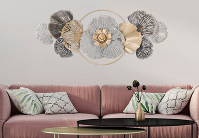 Metallic Flower Wall Decor with Round Frame