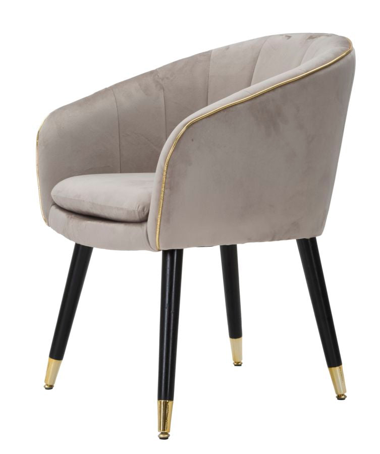 Grey Padded chair with Black Wooden Legs with Golden Details