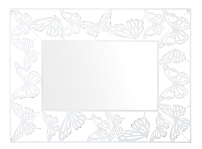 White Metal Flying Butterflies Square Wall Mirror