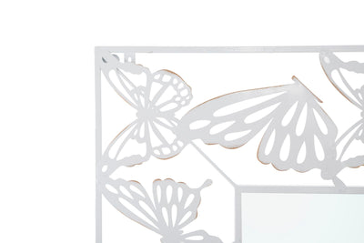 White Metal Flying Butterflies Square Wall Mirror
