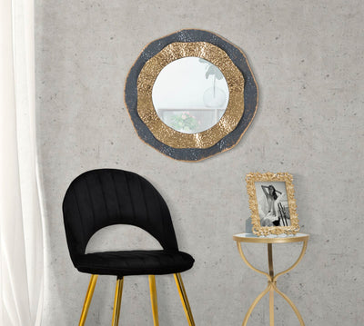 Golden & Black Metal Round Wavy Wall Mirror