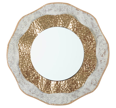 Golden & White Metal Round Wavy Wall Mirror