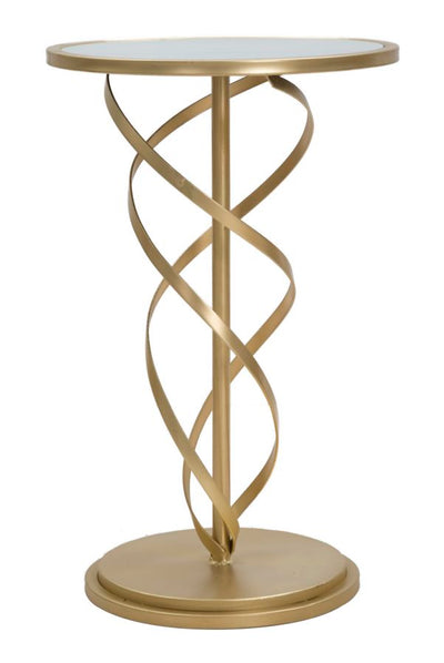 Golden Metal Spiral Side Table with White Marble Top