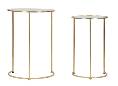 Golden Metal & Glass Round Side Table in Pair