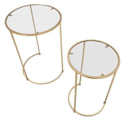 Golden Metal & Glass Round Side Table in Pair
