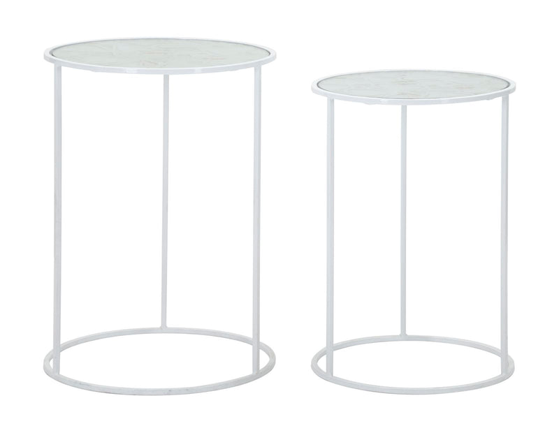 Golden Metal Round Side Table with Marble Top in Pair