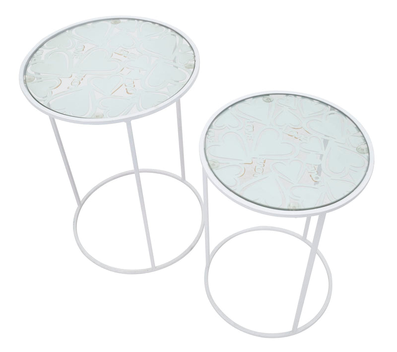 Golden Metal Round Side Table with Marble Top in Pair