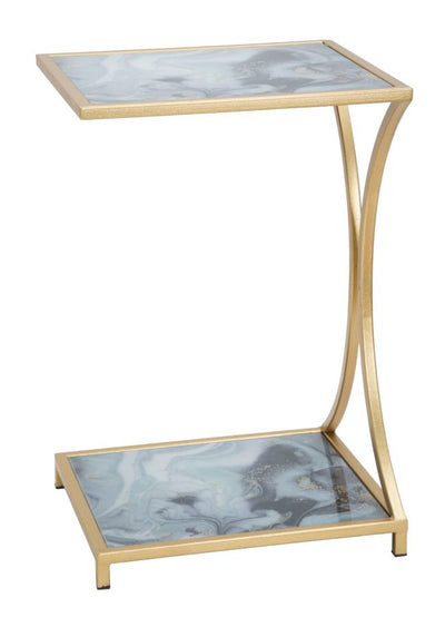 Golden Metal Square Side Table with Grey Marble Top & Bottom