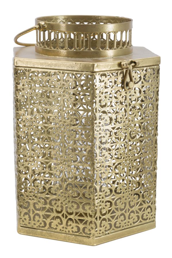 Golden Metal & Glass Hexagonal Candle Holder