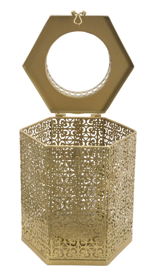 Golden Metal & Glass Hexagonal Candle Holder