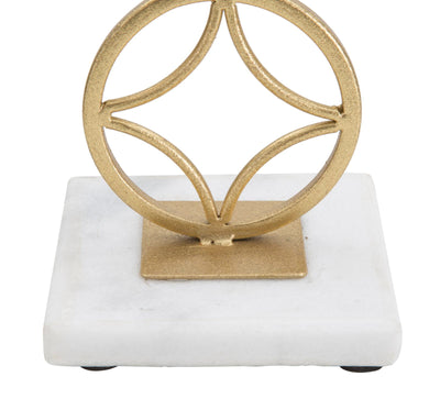 Golden Metal Geometric Candle Holder with White Marble Base 