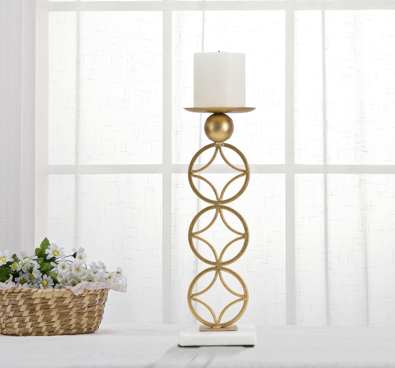 Golden Metal Geometric Candle Holder with White Marble Base 