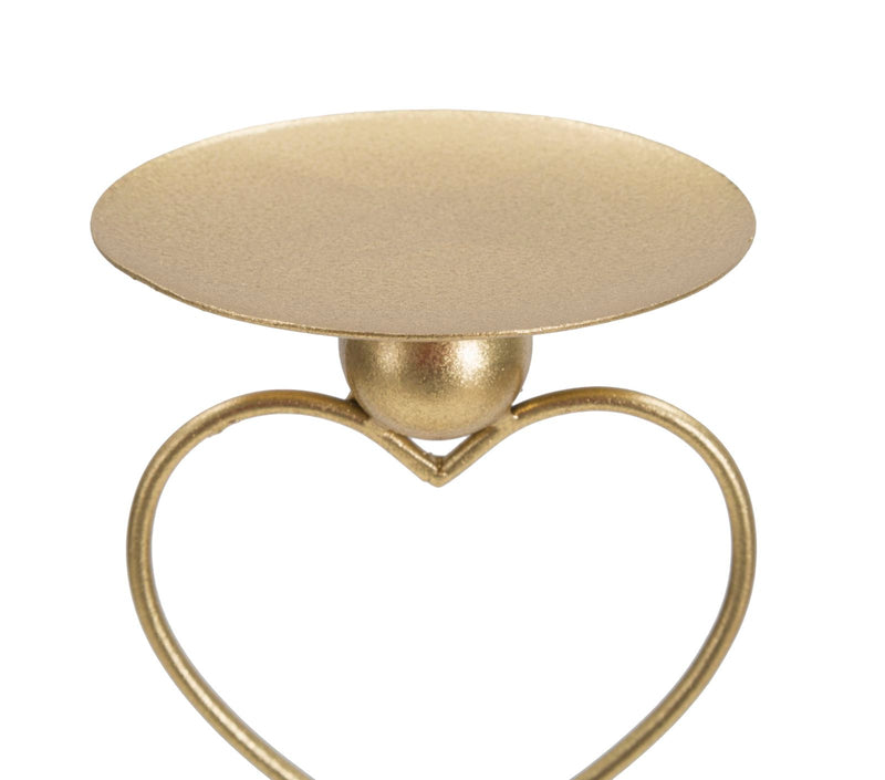 Golden Metal Heart Shaped Candle Holder with White Marble Base