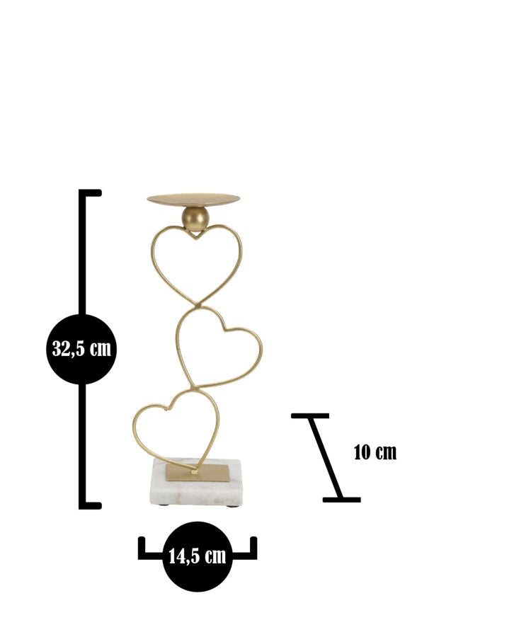 Golden Metal Heart Shaped Candle Holder with White Marble Base