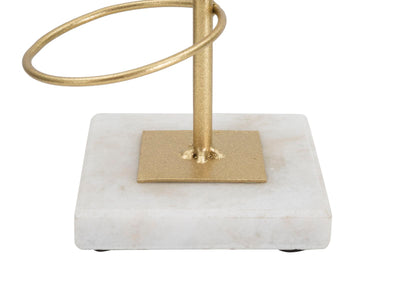 Golden Metal Rings Candle Holder with White Marble Base
