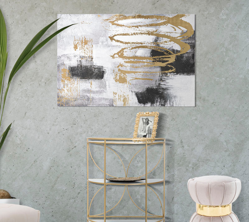 Golden & Black & White Abstract Canvas Painting