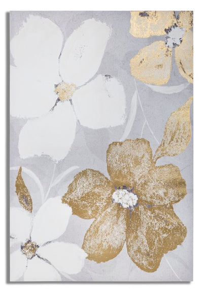 Golden & White Floral Canvas Painting