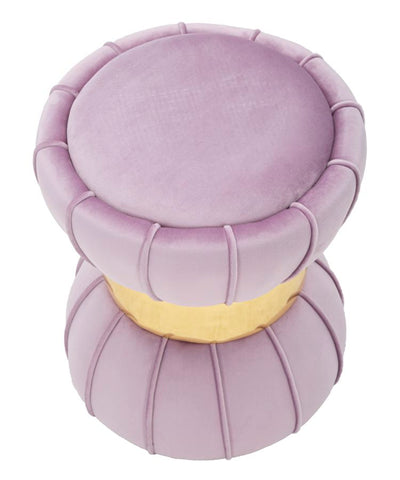 Pink Velvet Pouffe with Golden Metal Band
