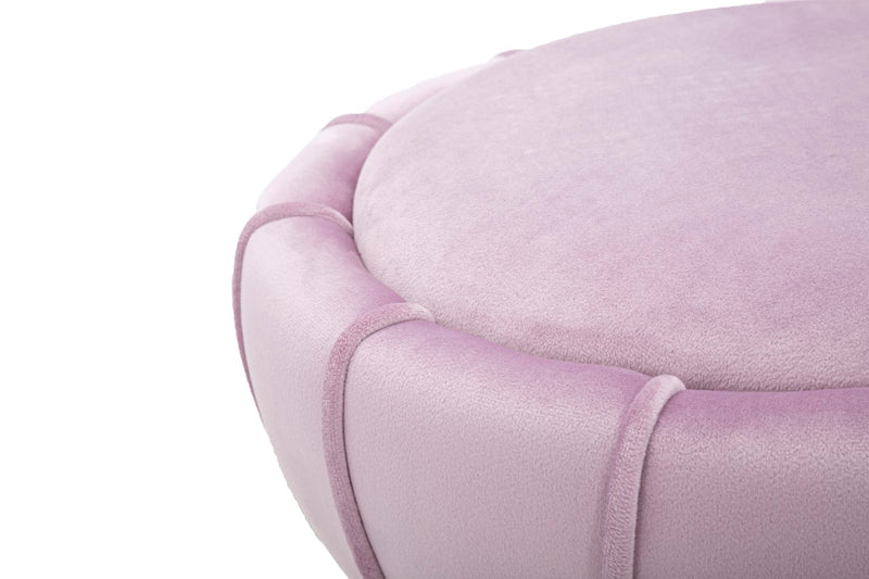 Pink Velvet Pouffe with Golden Metal Band