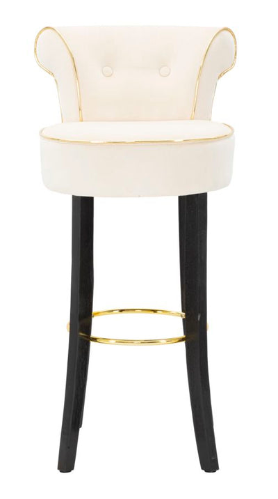 Cream Velvet Bar Stool with Black Wooden Legs & Golden Details