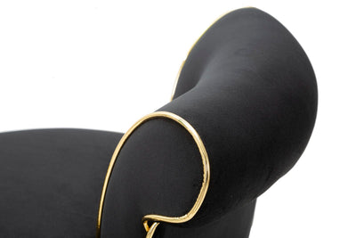 Black Velvet Bar Stool with Black Wooden Legs & Golden Details