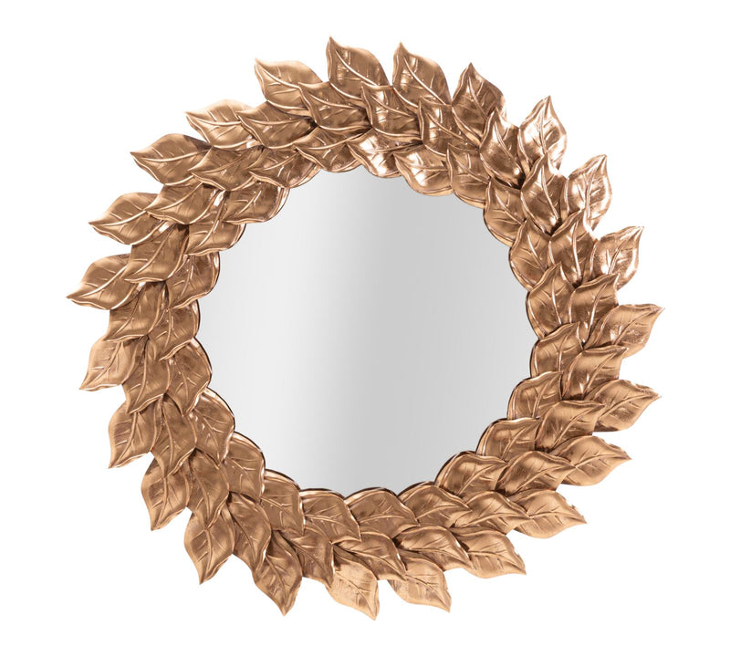 Golden Metal Leaf Round Wall Mirror