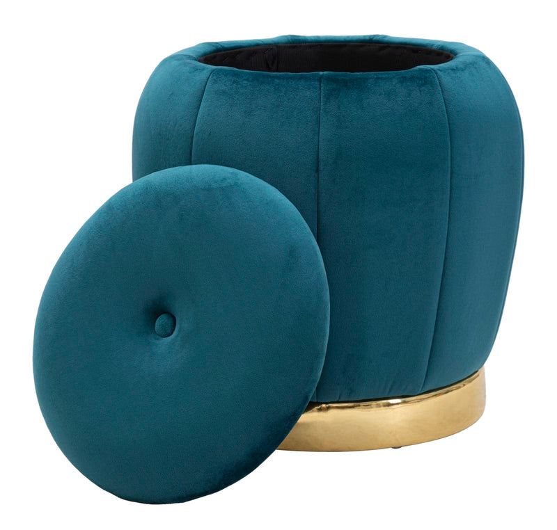 Blue & Golden Velvet Storage Pouffe