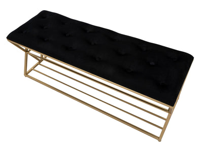 Black Velvet Bench with Golden Metal Stand & Shoe Shelf