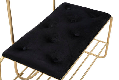 Black Golden Velvet & Metal Bench with Coat hanger & Shoe Shelf