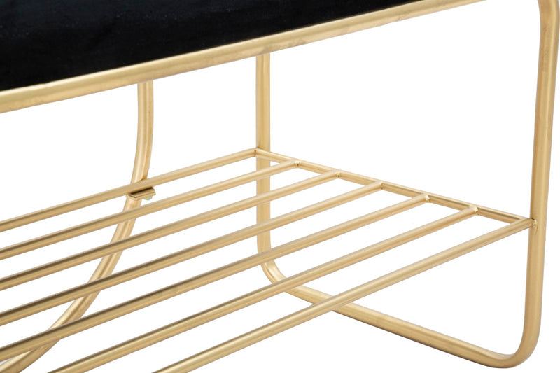 Black Golden Velvet & Metal Bench with Coat hanger & Shoe Shelf