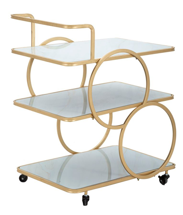 Golden Metal & Glass Food Trolley with 3 Shelves