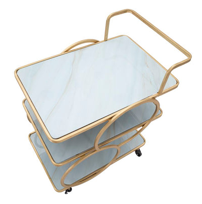 Golden Metal & Glass Food Trolley with 3 Shelves