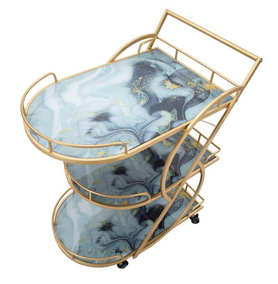 Golden Metal & Marble Food Trolley with 3 Shelves
