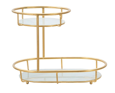 Golden Metal & Glass Tray with 2 Shelves