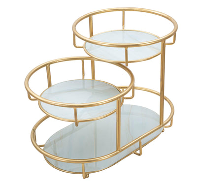 Golden Metal & Glass Tray with 3 Shelves