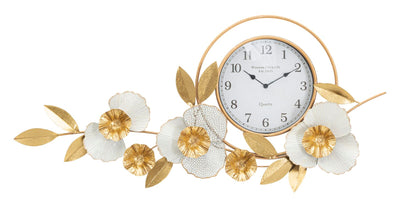 Golden & White Floral Glam Wall Clock