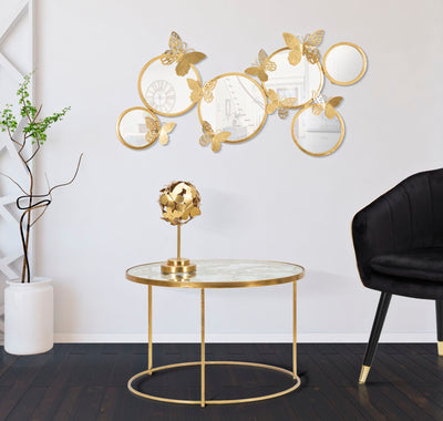 Round Golden Metal & Glass Coffee Table