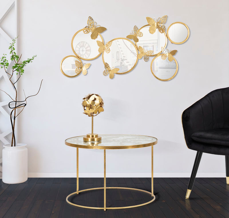 Round Golden Metal & Glass Coffee Table