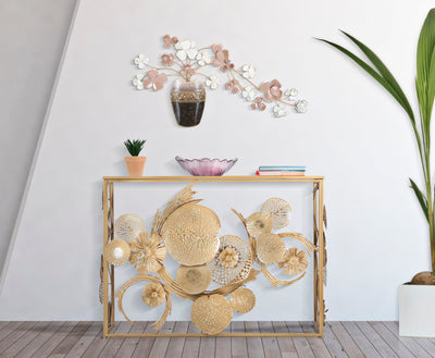 Golden Metal & Glass Geometric Console Table