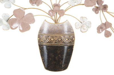 Metal Vase with Flowers Wall Decor