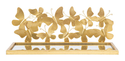 Golden Metal & Glass Butterfly Wall Shelf