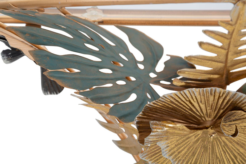 Golden Metal & Glass Leaf & Flower Wall Mounted Bedside Table