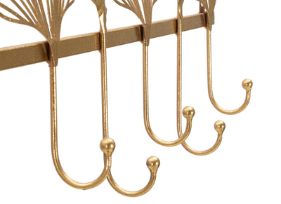 Golden Metal Leaf Wall Hanger with 7 Hooks
