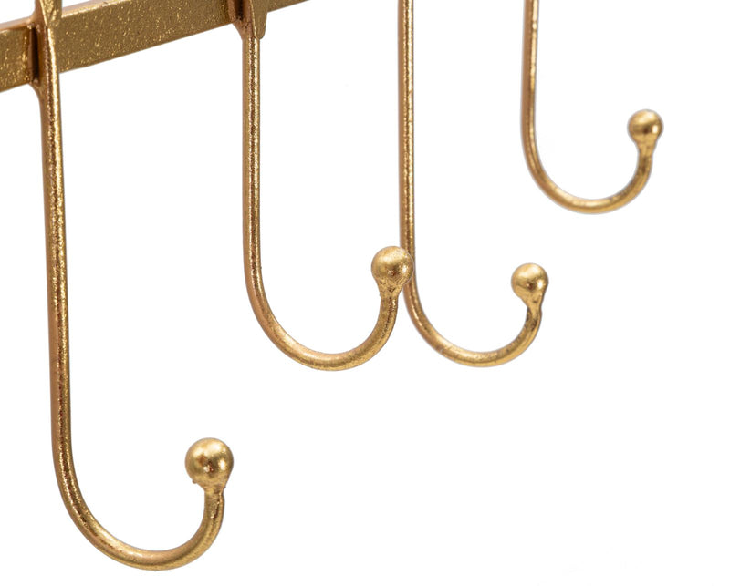Golden Metal Leaf Wall Hanger with 5 Hooks