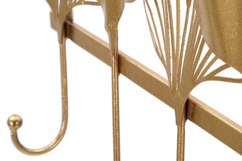Golden Metal Leaf Wall Hanger with 5 Hooks