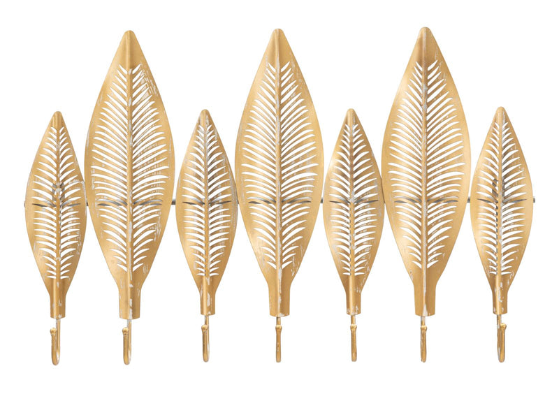 Leaf Golden Metal Wall Hanger with 7 Hooks