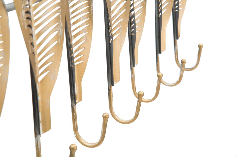 Leaf Golden Metal Wall Hanger with 7 Hooks