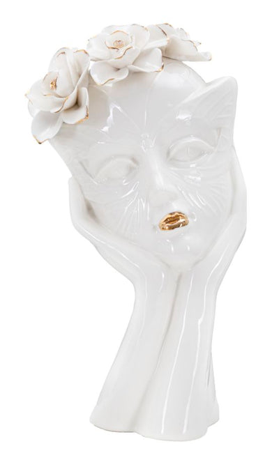 Floral Venetian Carneval Mask White Porcelain Vase