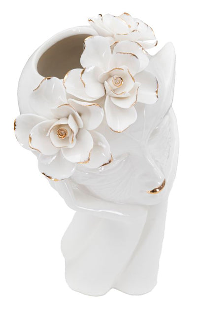 Floral Venetian Carneval Mask White Porcelain Vase