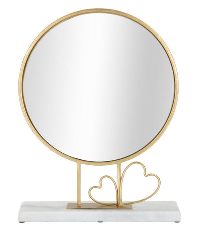 Metal Round Table Mirror with small Heart Decor